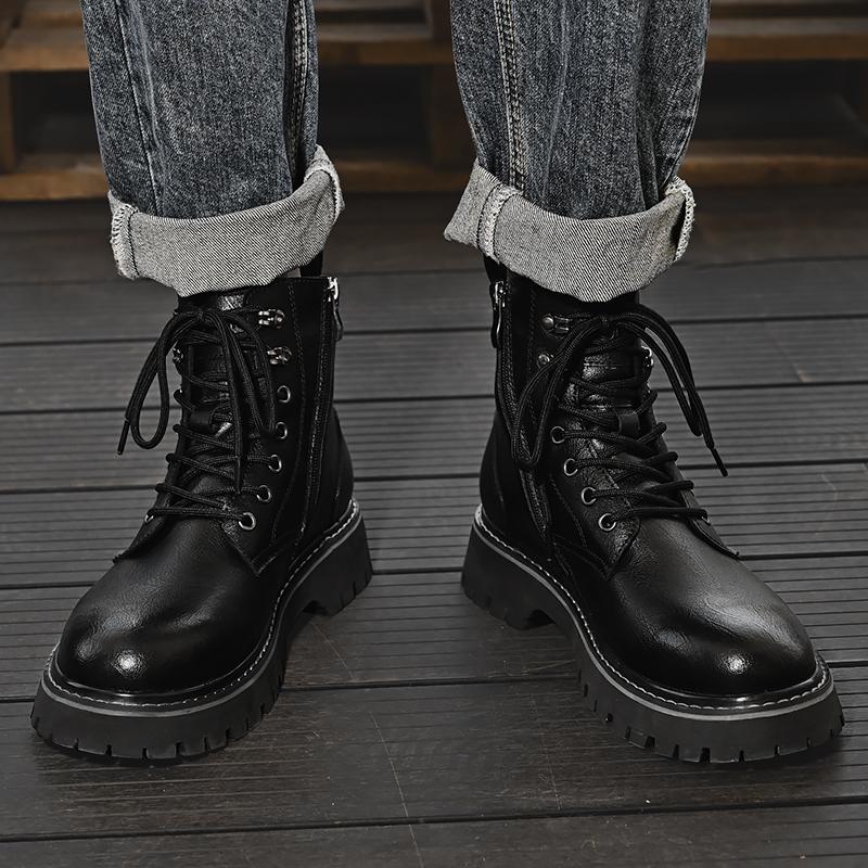 Мужские повседневные ботинки на шнуровке, на массивной подошве, из натуральной кожи, кожаные ботинки челси, мужские ботильоны на платформе, ботинки на толстой подошве, мотоботы