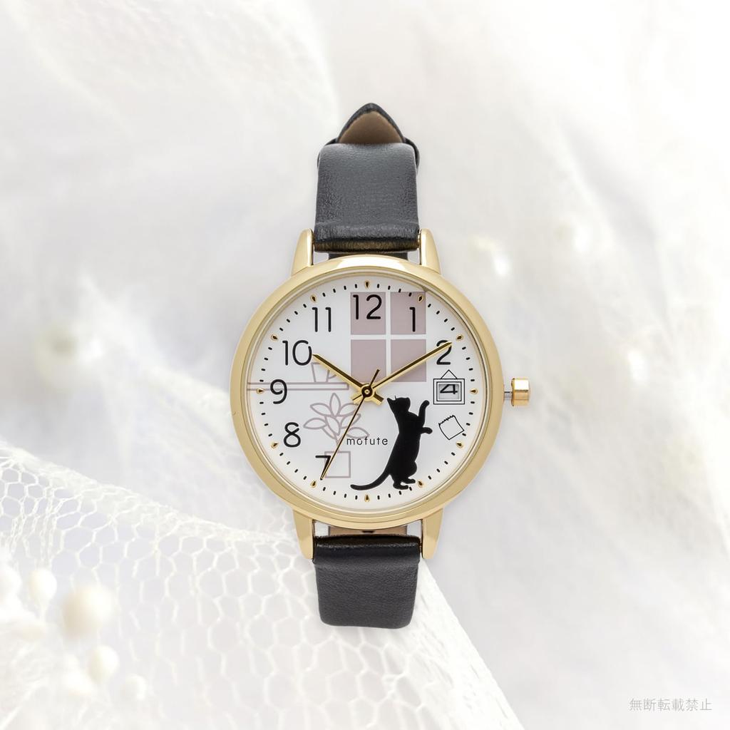 Watch Analog Leather Strap Calendar Date Cat Nyakare Black [Fieldwork] Women's ST295-5