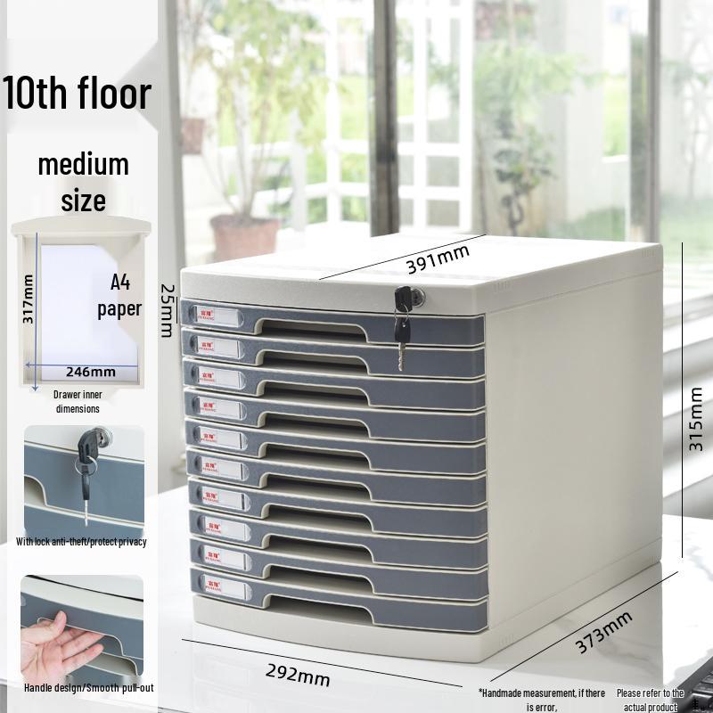 Lockable Multi-Layer A4 File Cabinet Drawer - Plastic Office Storage Box