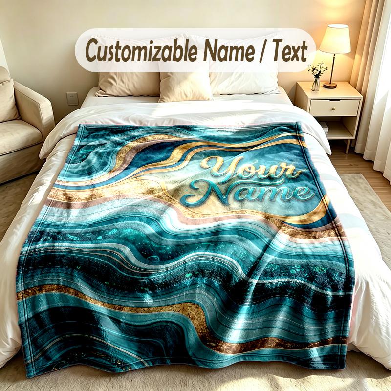 Abstract Geometric Theme Custom Blanket Personalized Name & Text Customized Soft Warm Throw Blanket Home Decor