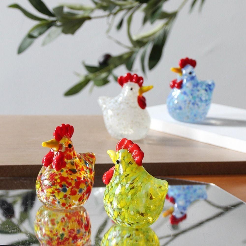 Mini Glass Chicken Figurines Hand Blown Turkey Sculpture Crystal Rooster Statues  Living Room