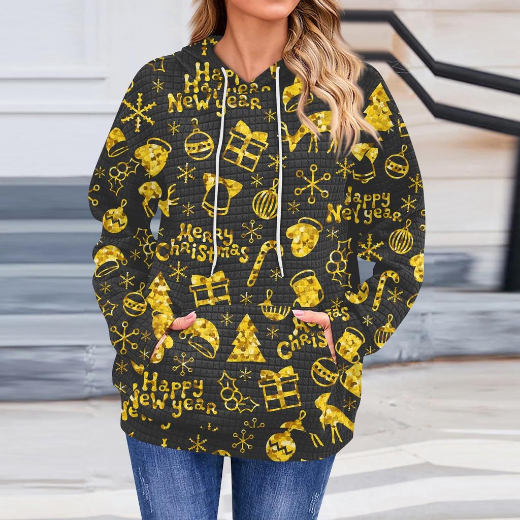 Женская повседневная толстовка с длинным рукавом и принтом «Снег», свободный пуловер с капюшоном