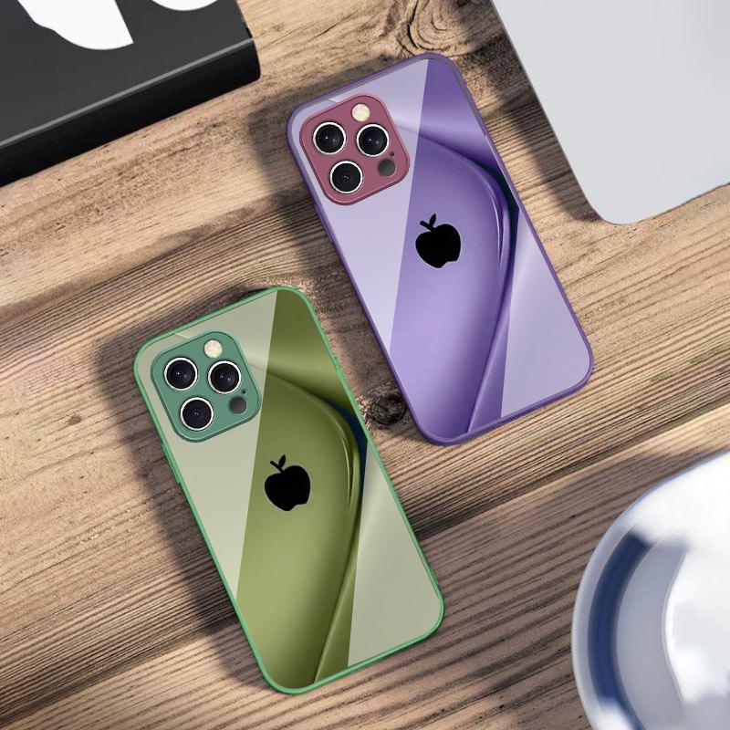 Simple Gradient Purple For iPhone 16 E 15 14 13 Plus 12 mini 11 Pro Max XR Xs Max 16E X 7 8 6 6S 22 Tempered Glass Phone Case
