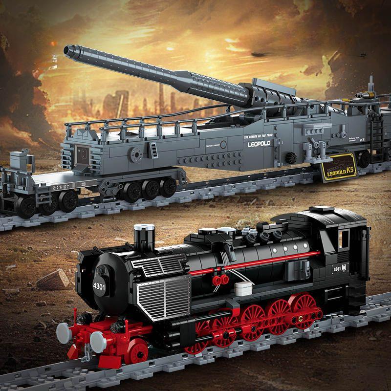 1691 шт. Технический городской винтажный поезд, пушка, строительные блоки, гоночный автомобиль, военные кирпичи, модель трека, игрушка для детей и взрослых для подарков