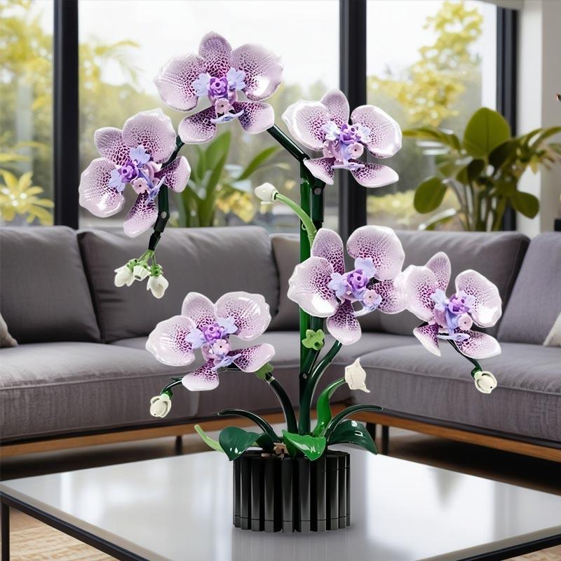 619Pcs Orchid Flower Bouquet Vase Model Bricks Set New Idea Home Decoration Holiday Gifts Building Blocks Ornament