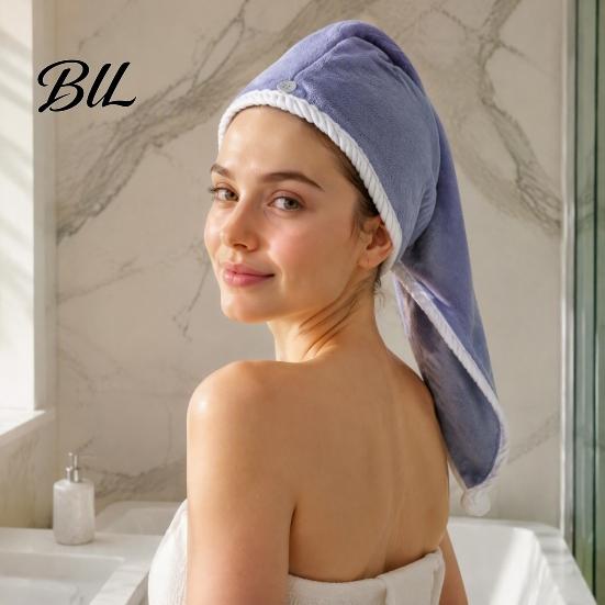 Travel Friendly Hair Wrap Reversible Towel Wrap, Microfiber Turban with Button, Quick Dry, Drying for Long Absorbent Anti-frizz Women Thick Curly Bath
