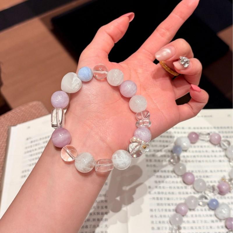 Xunxi Original Natural Kunzite Clear Quartz Snow Ghost Heart Bracelet Women