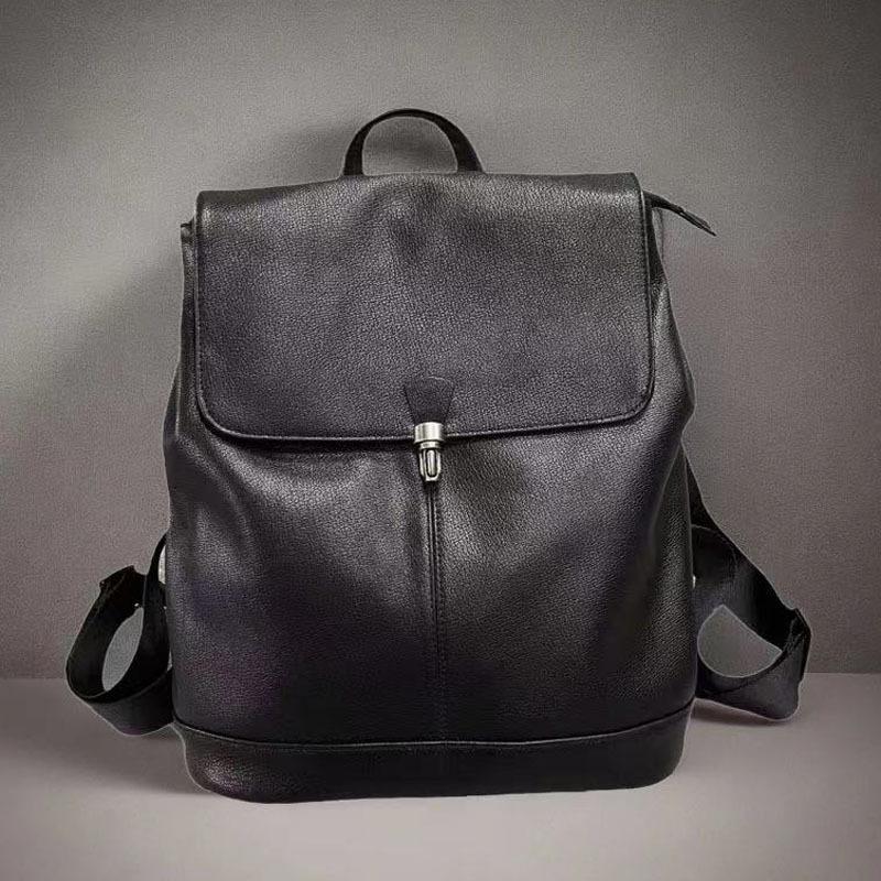 Женская кожаная сумка, откидной замок, рюкзак с защитой от кражи, черная дорожная спортивная спинка из коровьей кожи.