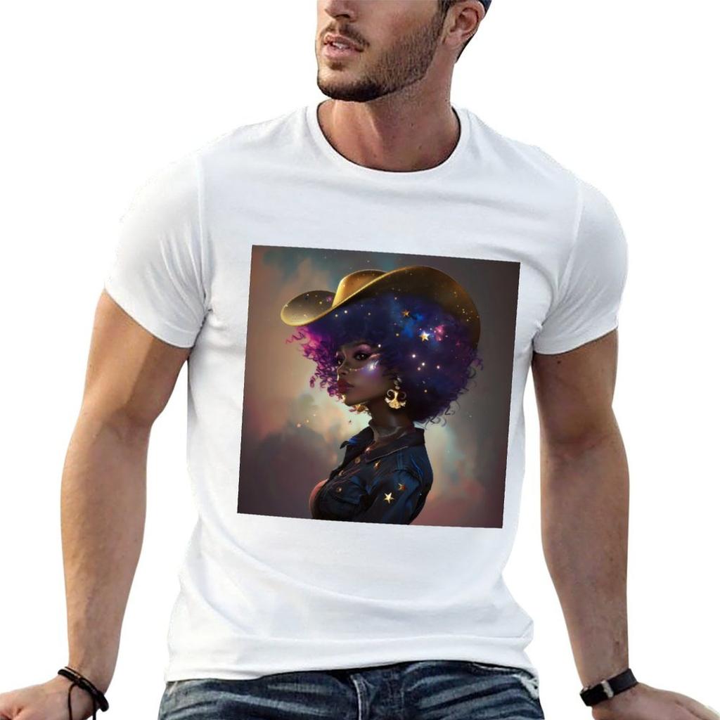 Galactic Black Cowgirl T-Shirt Soft Basic Cotton Short Sleeve Tee