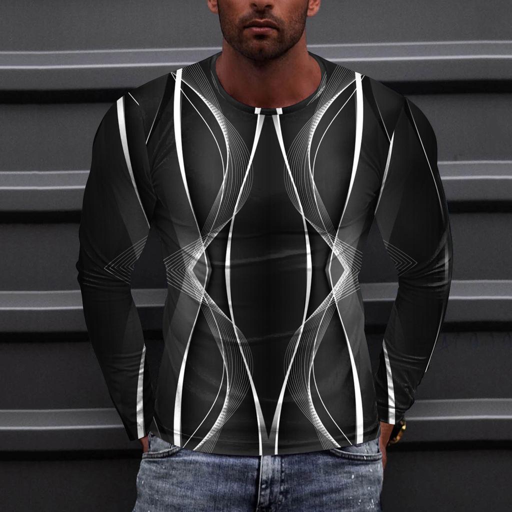 Муж. Футболка Круглый вырез Одежда Одежда На открытом воздухе Длинный рукав С принтом Модельер Винтаж