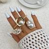 Baroque Heterosexual Pearl Alloy Set Ring Light Luxury Geometric Metal Hollow Finger Ring
