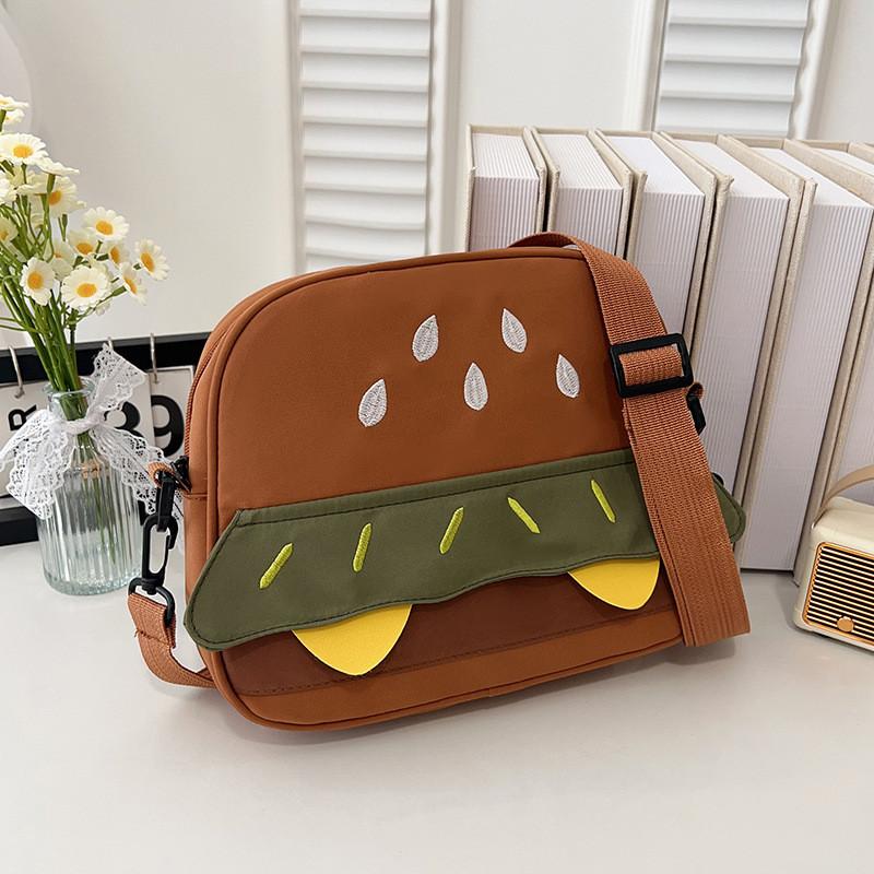 Hamburger Embroidered Cute Girl Crossbody Bag With Zipper For Daily Casual Use