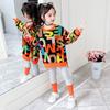 Girls Spring Comfortable Set Middle and Big Kids Long Sleeve Letter Pullover Sweatshirt + Pants Two Piece Set