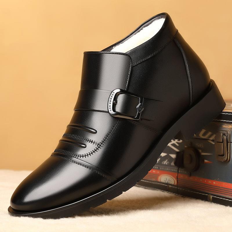 Модные новые модные мужские зимние ботинки Casua High-top мужские хлопковые кожаные ботинки теплые и бархатные папины ботинки