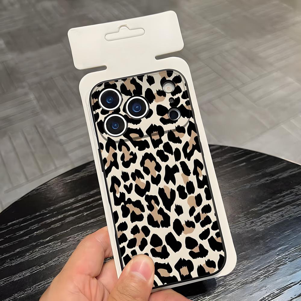 S-Стильный C-Милый Леопардовый Чехол для Телефона Для IPhone 17 Air 16 E Pro Max 15 14 13 Mini 12 Pro 11 Max Plus Черный Мягкий Чехол