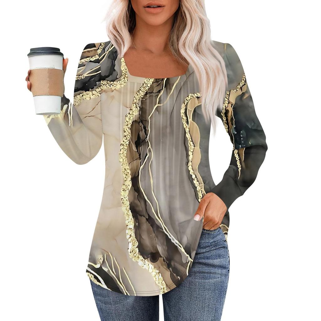 Рубашки с длинным рукавом для женщин, топы, нарядные повседневные блузки, плиссированные туники с квадратным вырезом