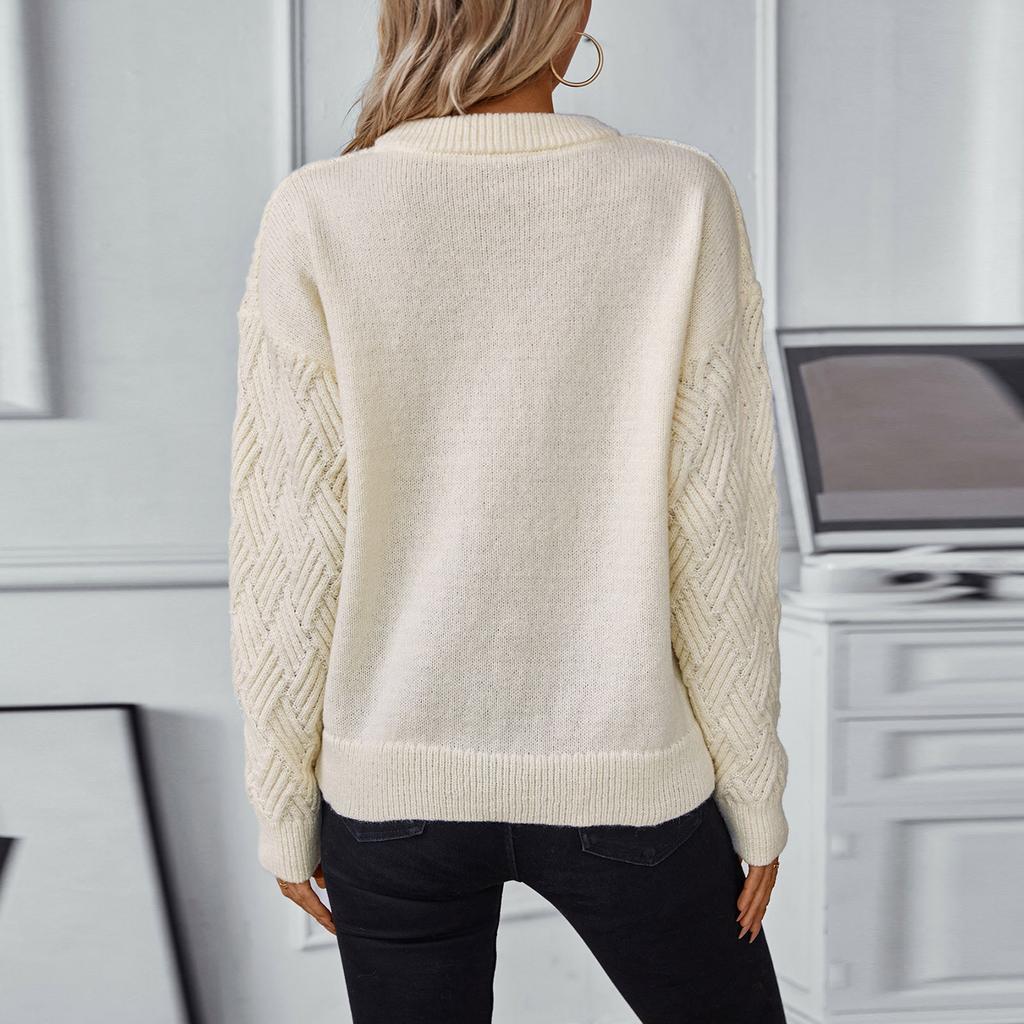 Однотонный вязаный свитер для женщин осень и зима новый ретро круглый вырез вязаный свитер