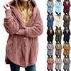 Women's Fashion Solid Color Pocket Button Hooded Loose Casual Plush Jacket