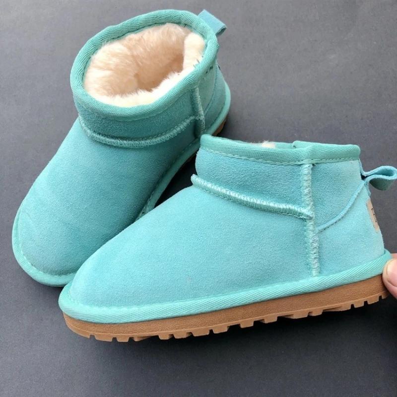 Winter Children Snow Boots 2027 New Design Baby Cow Suede Upper Warm Shoes With Thick Plush Boys Girls Toddler High-top Fur Boot