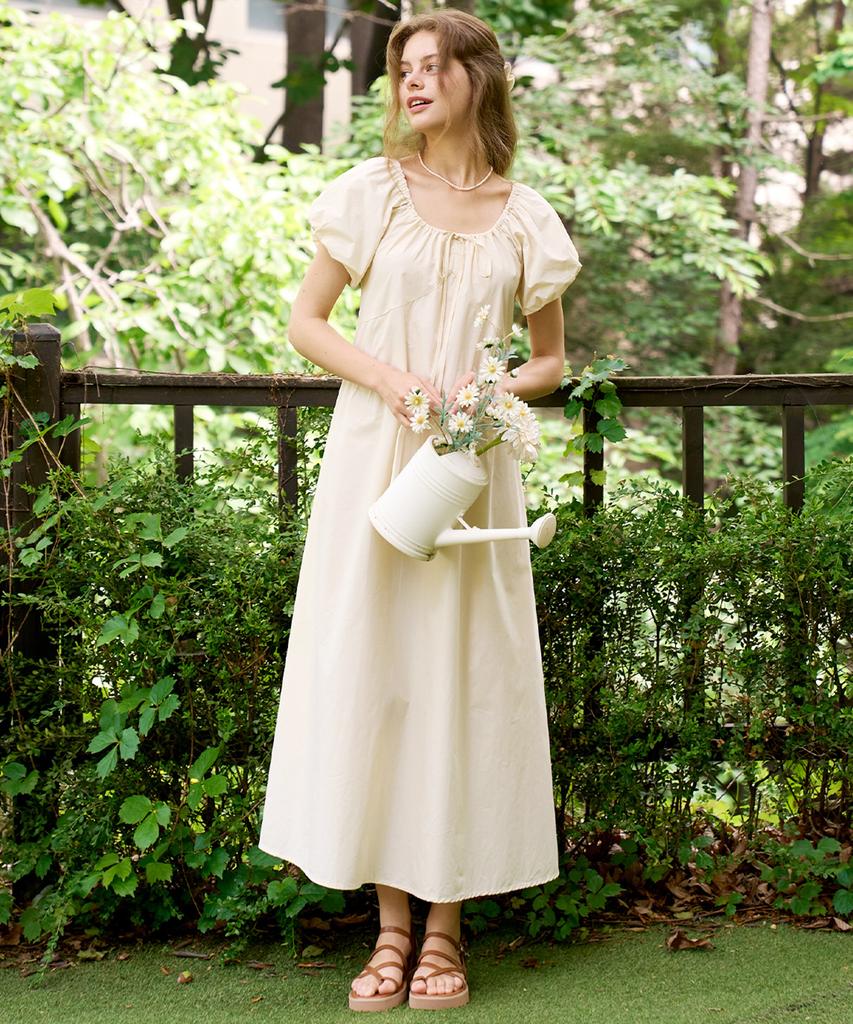Slow Lolly Puff Shirring Long Dress_3 Colors