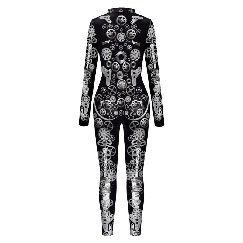 Halloween Costume Clock Gear Digital Printing Steampunk Tights Onesie Woman