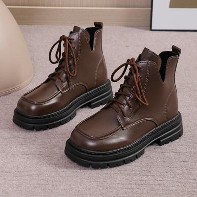 Модные женские ботинки Зимние ботинки на платформе На шнуровке Модные ботинки Большого размера Ботильоны Современные уличные ботинки Круглый носок Ажурные Горячие туфли для женщин