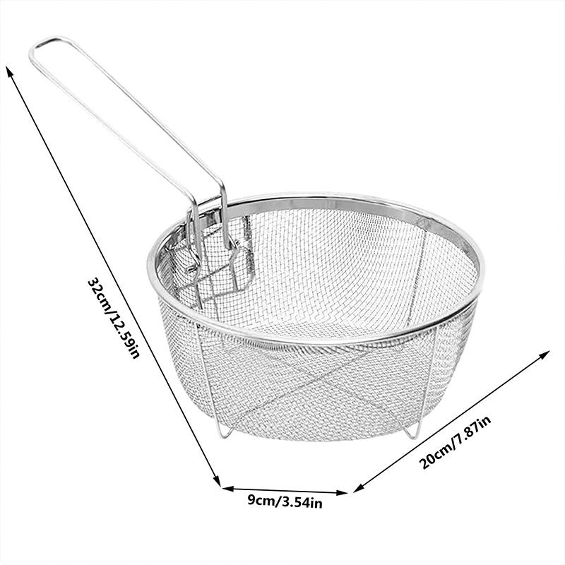 French Fries Basket Stainless Steel Fry Baskets With Handle Deep Fryer Strainer Blanching Basket Deep Fryer Skimmer