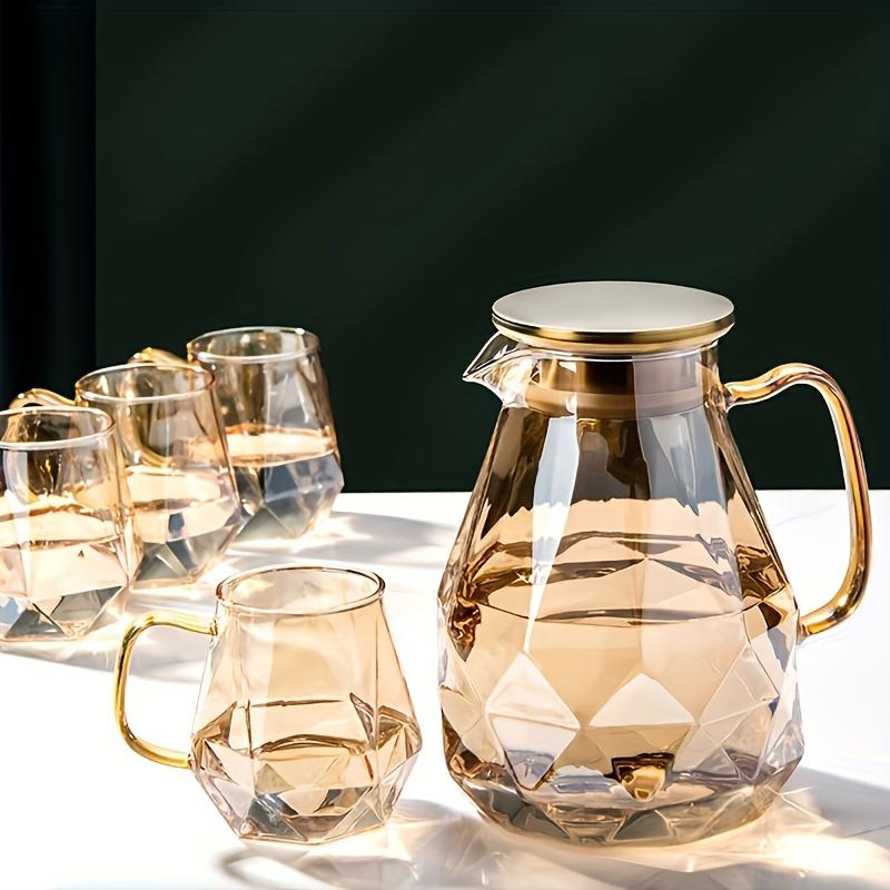 Set 1pc 60.87oz Glass Pitcher And 4pcs 11.83oz Glass Cups Heat Resistant Heavy Duty Drink Pitcher Clear Water Glass For Coffee Juice Tea Milk And More