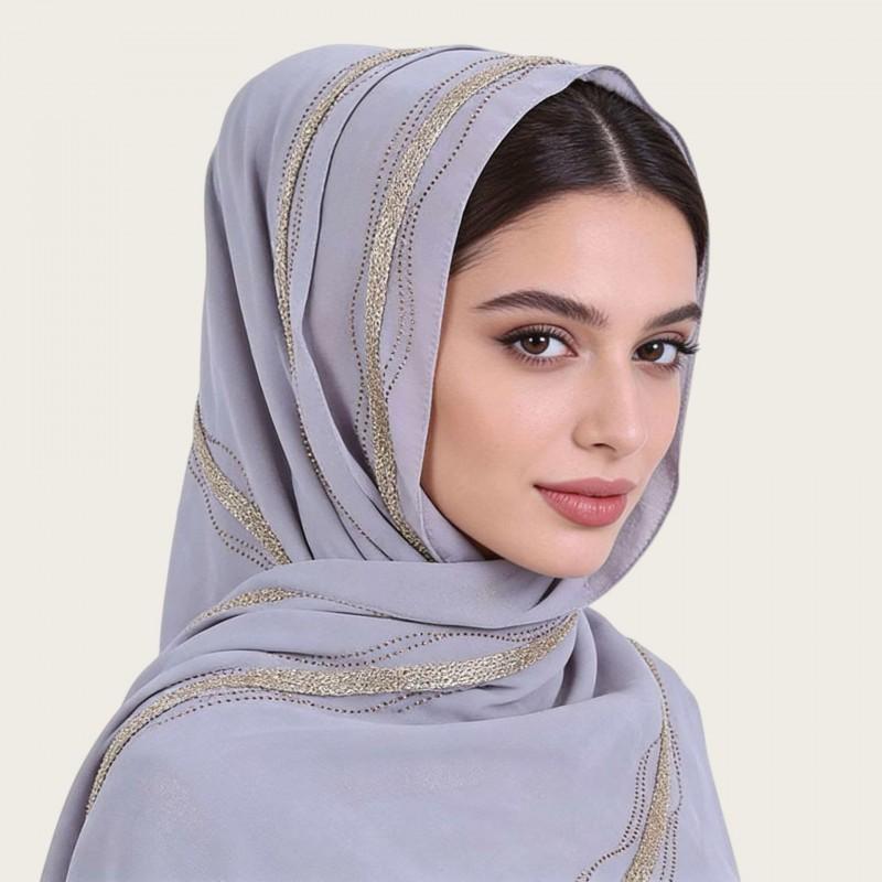 Womens Lightweight Chiffon Scarf With Pearl Embellishment Ethnic Print Wrap Shawl UV Protection Cover Head Accessory Daily Wear Travel