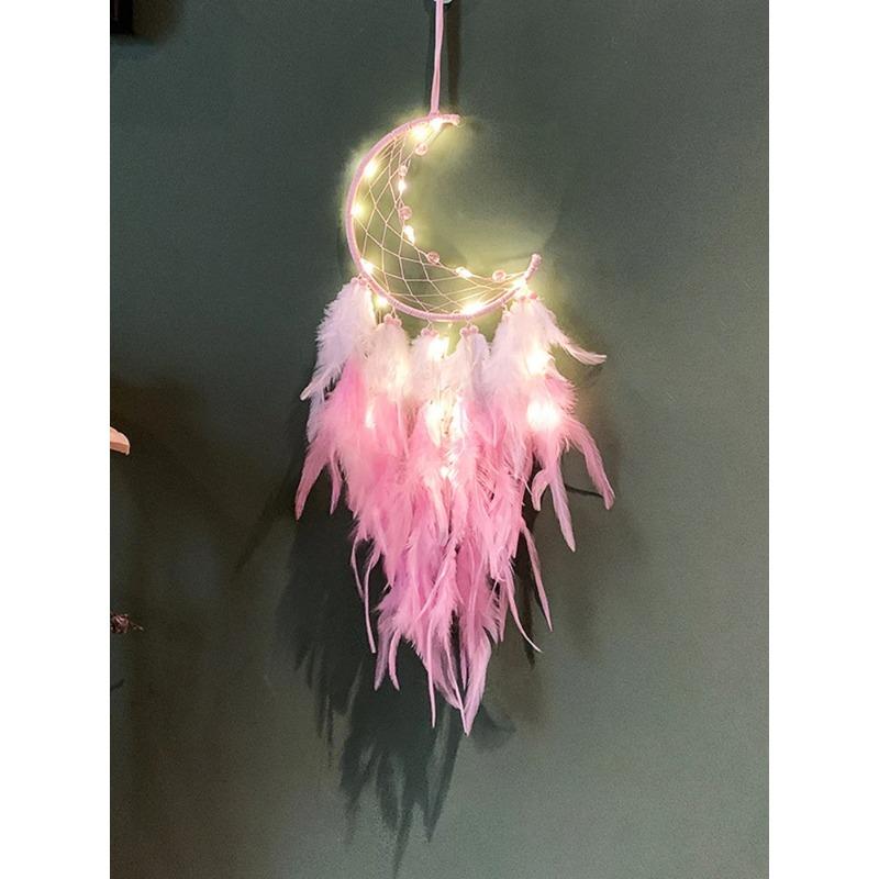 Dream Catcher Pink Feather Wind Chime Hand-made Outdoor Garden Curtain Hanging Ornaments Birthday Christmas Gift Home Decoration