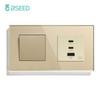 BSEED 1/2Gang Mechanical Light Switch 1Way With Fast Charging 65W USB C Socket Dual Typc-c Ports Glass Frame EU Standard