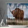 Животное Корова Занавески для душа Искусство 3D-печать Длинный як на траве Природный пейзаж Занавеска для ванной Полиэстеровая ткань Декор для ванной
