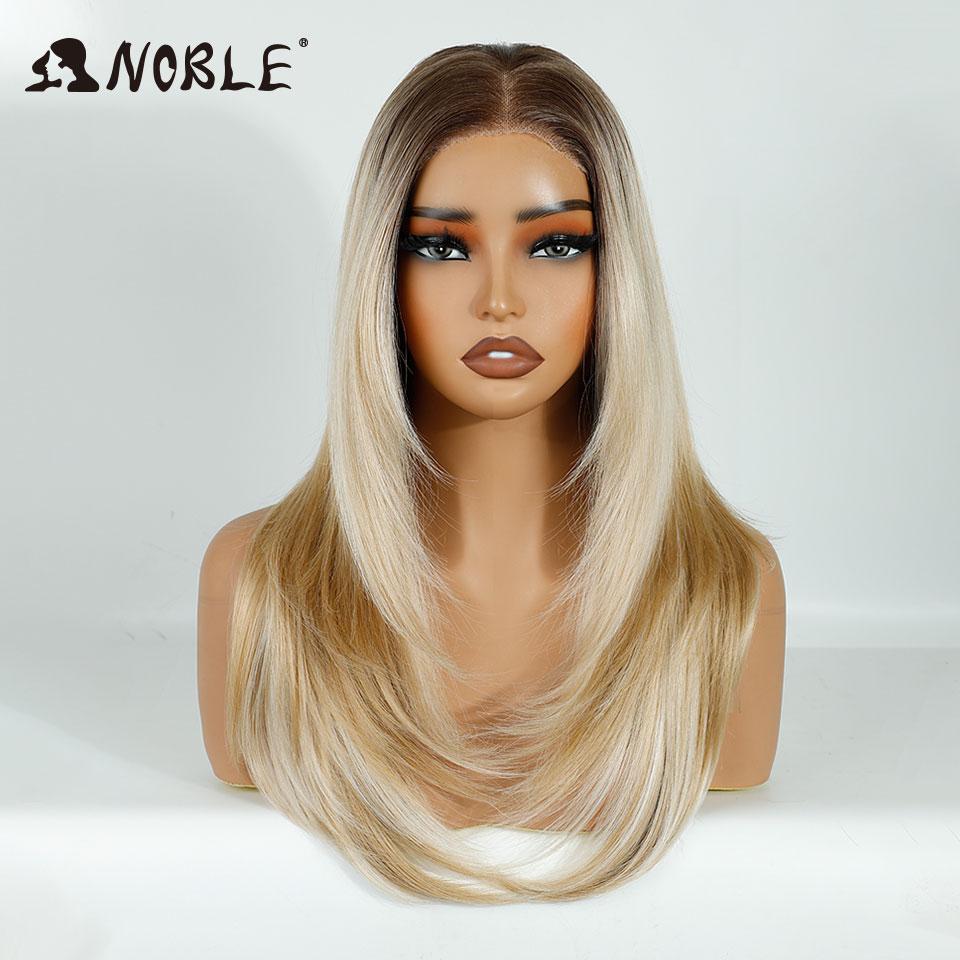 Noble Synthetic Lace Front Wigs For Women 13x3 Straight Lace Wig Pre Plucked Layered Wig Ombre Blonde Brown White Cosplay Wig