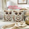 Short Plush 2D Flat Printing Owl Love Throw Pillow Covers, Zippered Polyester Comfortable Decor Pillowcases,
