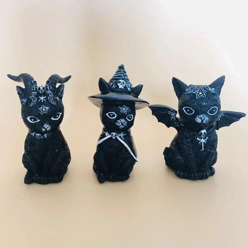 Статуя черной кошки, таинственная милая фигурка кошки, ведьмы, кошки, ведьмы, украшение для стола, ручная роспись, скульптура для Хэллоуина, 1 шт.