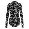 Women's Spring And Autumn One-piece T-shirt Slim Long Sleeve Half High Neck Vintage Printed Bodysuit Tops