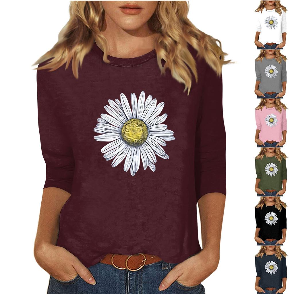 Women's O-neck 3/4 Sleeve  Print Top