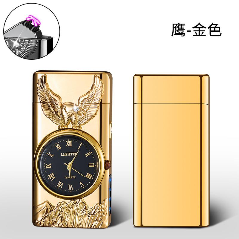 USB Rechargeable Dual Arc Metal Windproof Multifunction Lighter, Eagle Engraved Luminous Dial, LED Lighting Cigarette Lighter
