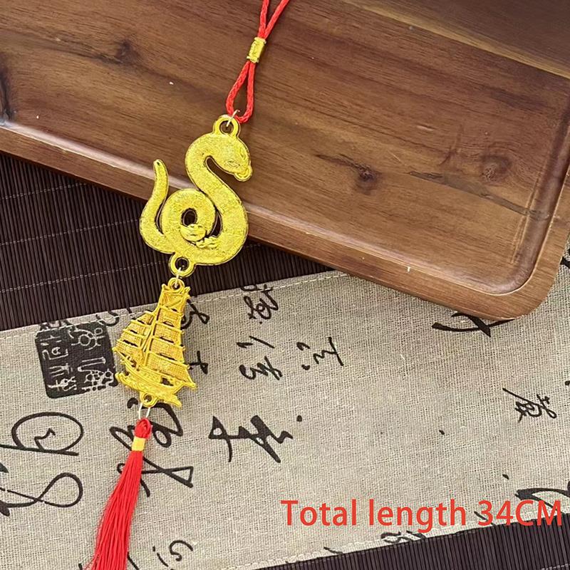 1 шт. Новогодние украшения для дома и автомобиля 2025 год Змеи позолоченный пластиковый кулон с изображением зодиака Змея Юаньбао с предсказанием