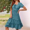 Womens Square Neck Tiered Summer Dresses Casual Floral Short Sleeved A-line Swing Flowy Dress Beach Boho Sundress