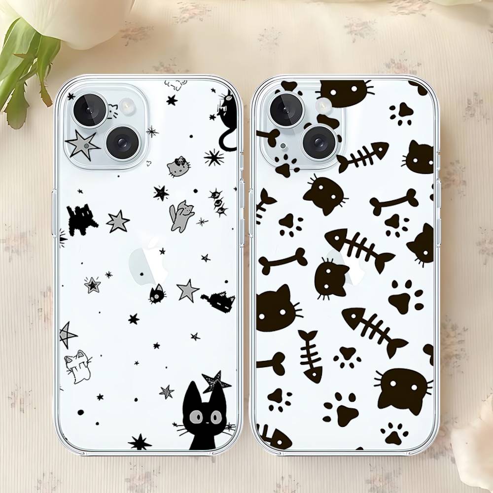 Черный кот Чехол для телефона Для Iphone17 16 15 11 13 14 Pro Max 7 8 Plus X Xr Xs Max Se2020 12mini Прозрачный Чехол