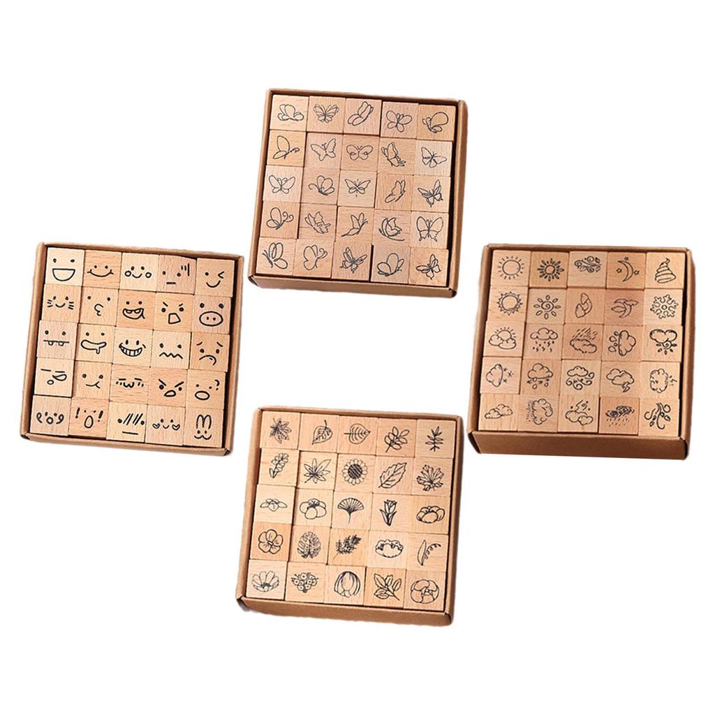 25 Pieces Wood Stamps Crafts DIY Wooden Rubber Stamps for Photo Album Scrapbooking Supplies Painting Journals Happy Planner
