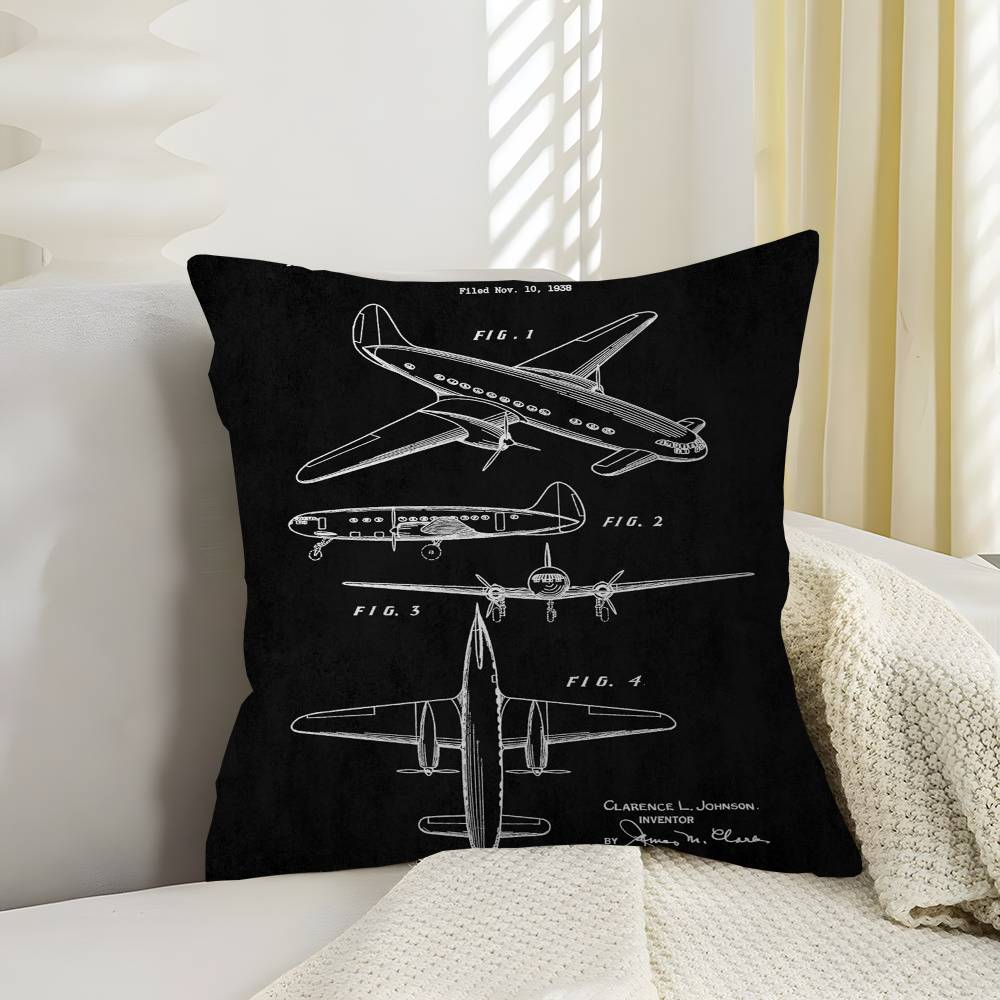 Aircraft Patent Cushion Cover Pillowcase Upholstery Sofa Throw Pillow Home Decor Pillowcas