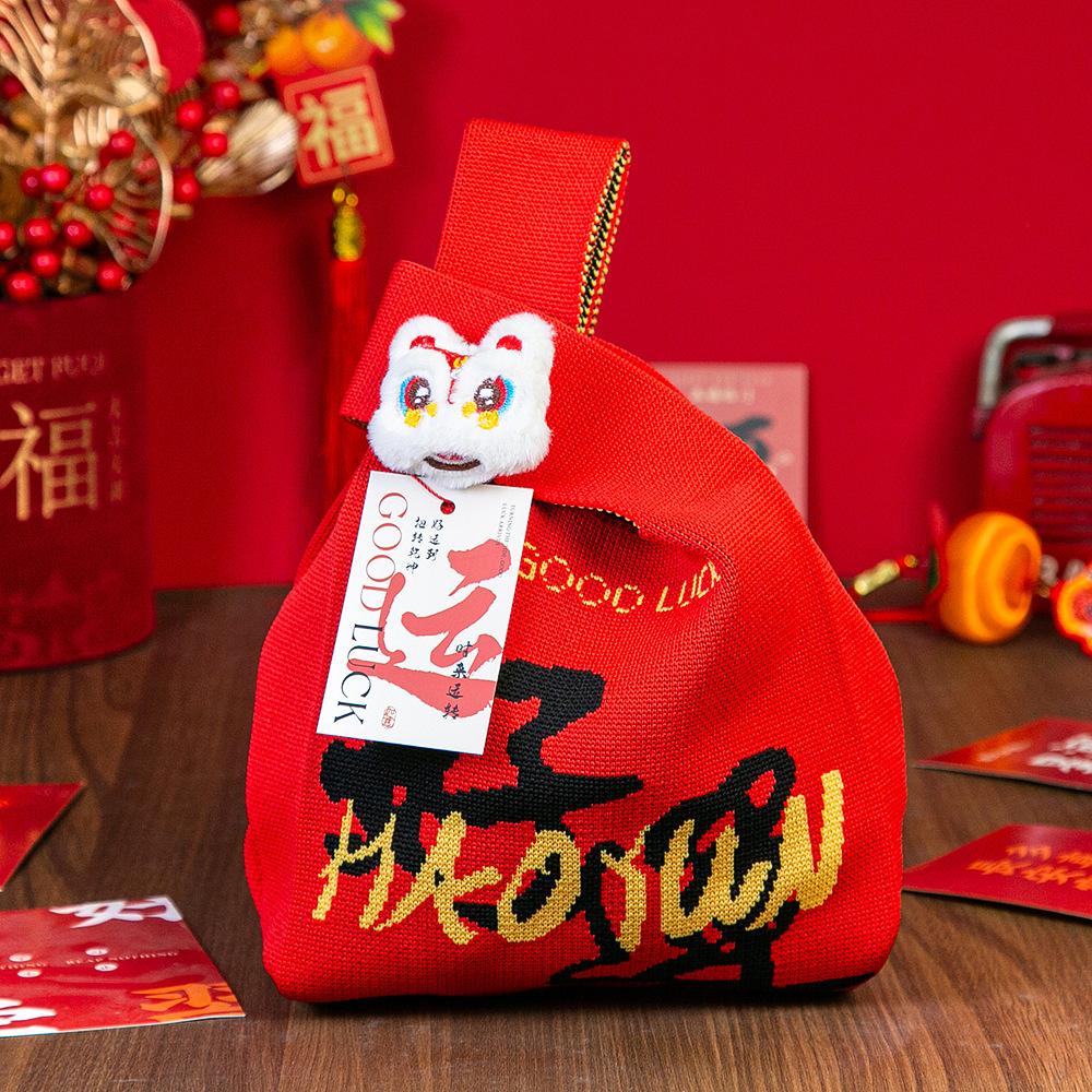 Год Лошади Красный Узел Сумка на Запястье Мультяшный Талисман Пони Вязаная Конфетная Сумка-Тоут Многоразовая Сумка для Покупок Подарочная Упаковочная Сумка