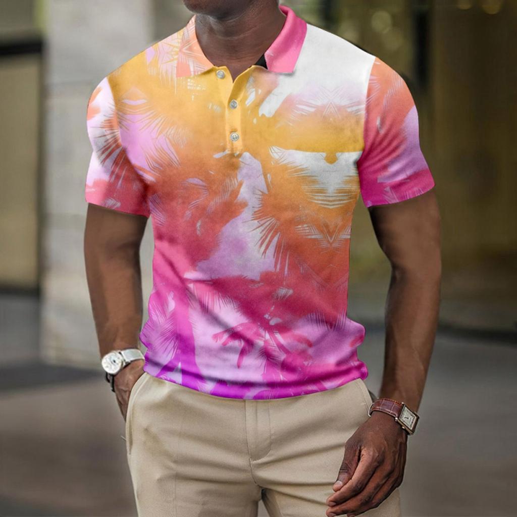 Men's Summer Hawaii Printed Golf Shirt Botton Short Sleeve Top Men's Casual Fashion Shirt