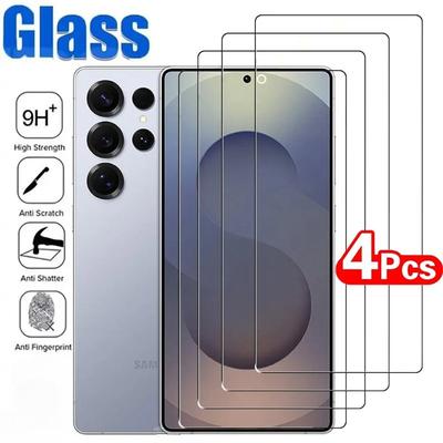 4 шт. Защитная пленка для экрана Samsung Galaxy S24 S25 Ultra S23 S22 S21 Plus, закаленное стекло, разблокировка отпечатков пальцев, защитная пленка для экрана