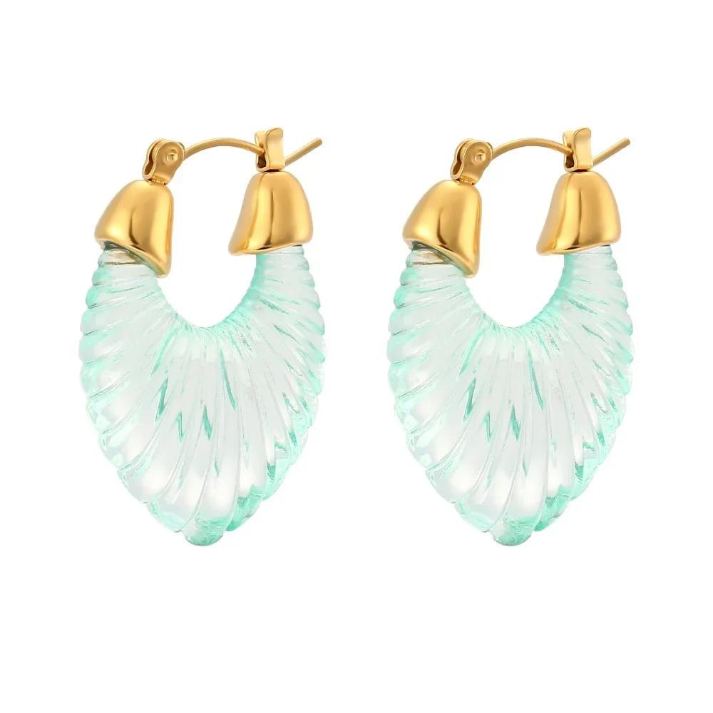 2024 New Big Water Droplet Transparent Resin Drop Earrings for Women Stainless Steel Circle Ear Buckle Statement Jewelry Gifts