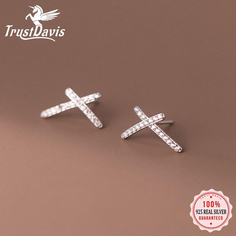 Trustdavis настоящие серьги-гвоздики из стерлингового серебра 925 пробы с крестом для женщин, свадебная вечеринка, модные ослепительные ювелирные изделия из фианита S925 DA2754