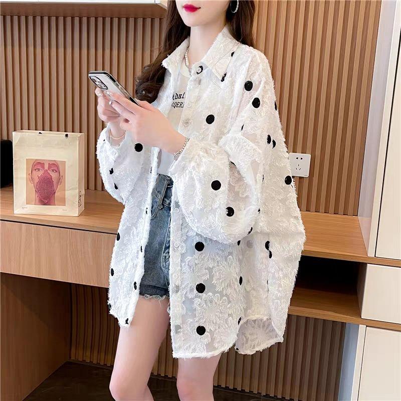 Plus Size Women Summer Long Sleeve Shirt Loose Thin Lace Sun Protection Jacket Korean Clothing Casual Oversized Cardigan Tops