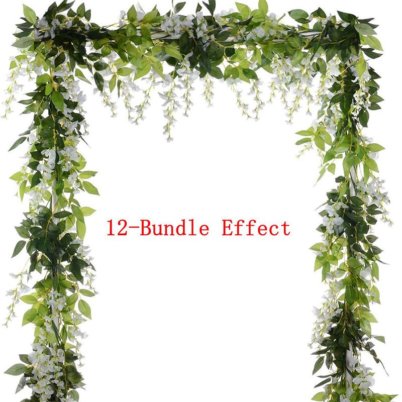 1.8M White Silk Wisteria Artificial Flowers Vine Garland Plants for Room Wedding Arch Decoration Fake Plant Flower Wall Decor